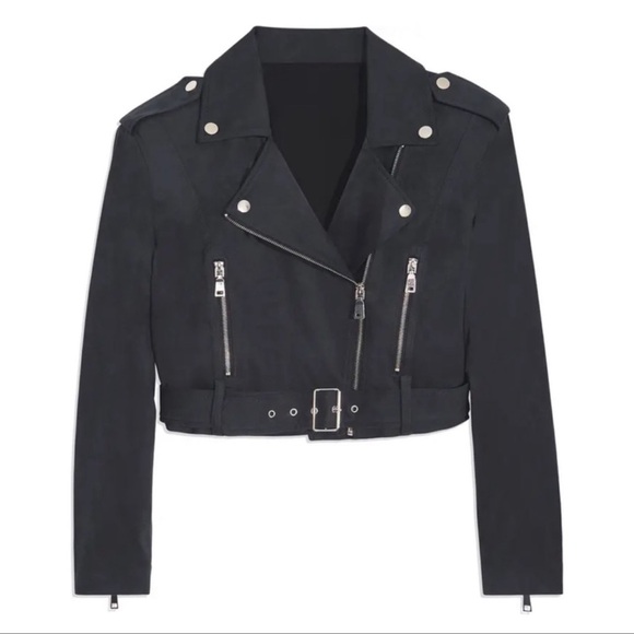 NWT We Wore What Danielle Bernstein 
Faux Suede Moto Leather Jacket 
Black  M - Picture 2 of 10